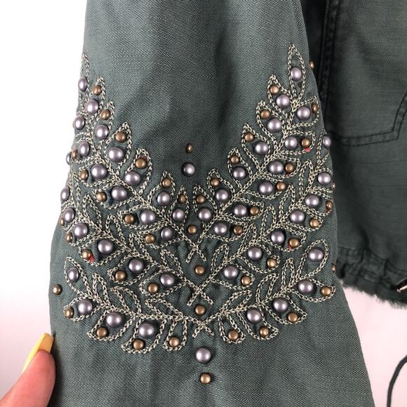 Free People Women's‎ Green Embroidered Military Full Zip Jacket XS NEW - Picture 4 of 6